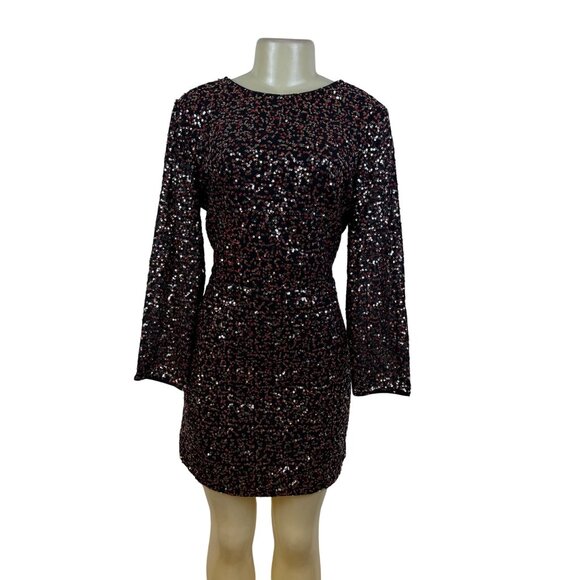 H&M Women's Black Sequin Mini Dress V-Neck  Sparkle Shine Size 14 - New - Picture 1 of 9